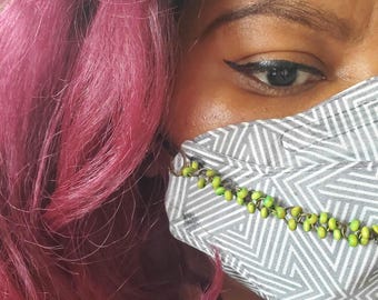 Colorful green beaded mask chain// KN94 mask and mask chain//beaded face chain