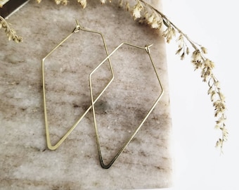 Raw brass triangle hoop earrings// Triangle earrings//statement drop earrings