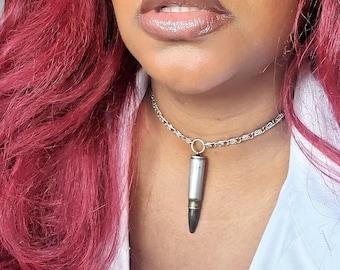 Vintage bullet necklace-Brass O-ring choker necklace-Chainmail Choker -  Edgy - Gothic - Witchy - Trendy - Statement necklace