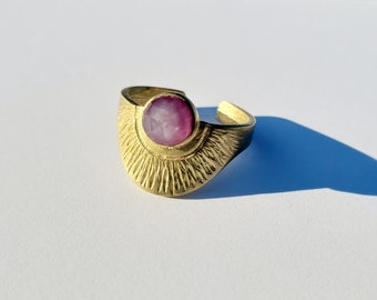 SECONDS RING: slight imperfection, steep discount -Pink star sapphire ring//statement gemstone ring//gold brass ring//statement gold ring