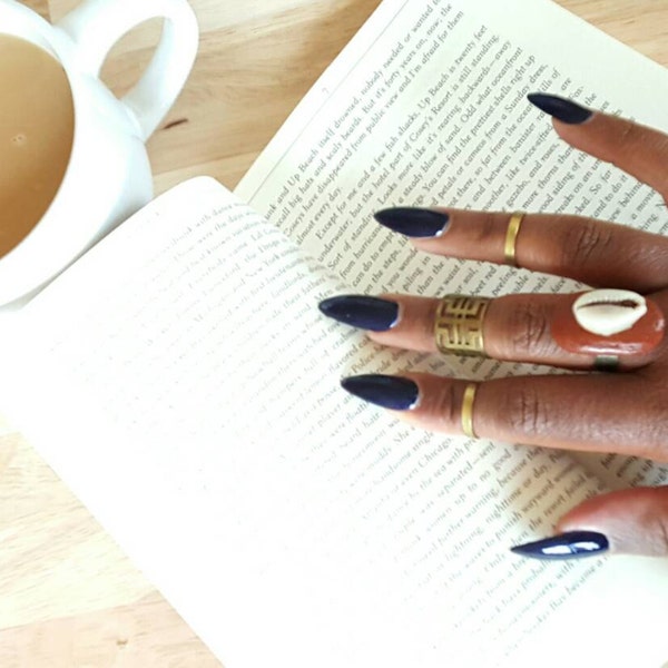 Cowrie and beach rock ring- adjustable statement ring- The Jaiye