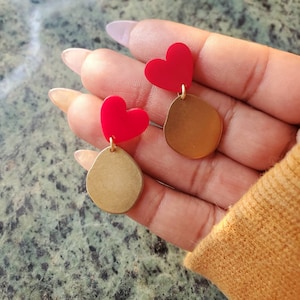 RED HEART EARRINGS - Heart Charm Earrings - Women Heart Earrings - Resin Heart Charm Earrings - Gift for Girlfriend - Statement Jewelry