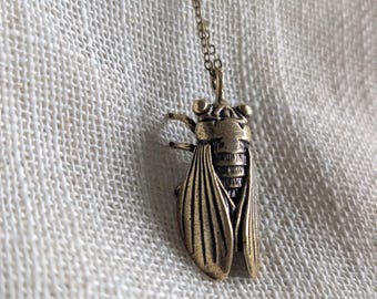 Simple brass cicada pendant necklace, brass cicada necklace, realistic cicada necklace, everyday bug necklace// The Cicada necklace