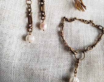 Vintage romantic gothic pearl bracelet,vintage chain bracelet, large pearl bracelet// Genuine freshwater pearl bracelet