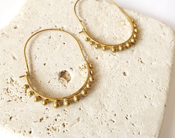Gold beaded hoop earrings//Brass hoop earrings//lightweight hoop earrings//geometric hoops//dainty gold hoops//free shipping//The Tigres