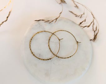 Gold minimalist hoop earrings//Hammered brass hoop earrings//thin hoop earrings//geometric hoops//dainty gold hoops//free shipping- The Tian