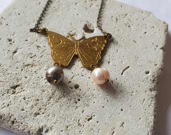 Butterfly pearl necklace//Bohemian butterfly pearl  necklace//pearl necklace// Valentine's Day Gift
