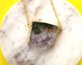 Raw  amethyst stone necklace- sliced agate- statement geode  necklace-The Amina