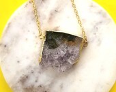 Raw  amethyst stone necklace- sliced agate- statement geode  necklace-The Amina