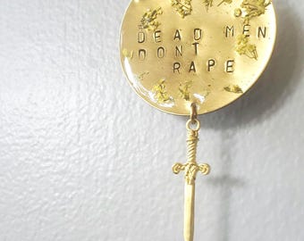 Brass wall hanging, Punk Feminist brass wall hanging, Dead Men Don't R wall art,  feminist resistance wall art, rear view mirror hanging