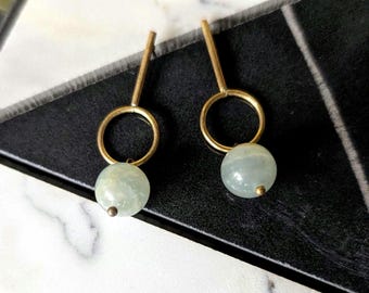 Geometric gemstone earrings//Moss agate drop earrings// brass bohemian earrings-The Cosmic Daughter earrings