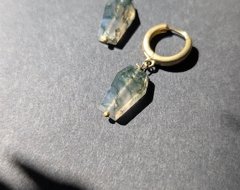 Goth coffin  gemstone earrings//evil eye earrings//Brass evil eye earrings//crown chakra stone earrings//free shipping//The Aset earrings