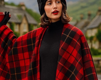 Ruana escocesa de tartán Highlander para damas, hecha a mano, de lana, capa, poncho, chal vintage, extra cálido, para invierno, disponible en más de 50 tartanes.