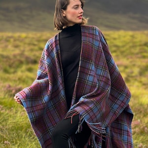 Women’s Scottish Tartan Ruana Handmade Acrylic Wool Blend Cape Shawl Wrap Highland Ruana With Fringe Available in 50+ Tartans