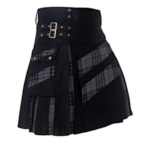 Scottish Black Gothic Hybrid Kilt with Tartan Pleats Handmade Tactical Cotton Utility Kilt with Cargo Pockets Available in 50+ Tartans