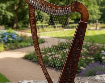 22 Strings Rosewood Lyre Harp Professional Celtic Irish Lever Harp With Carved Wooden Frame, Nylon String, Free Tuning Key, Bag & Strings