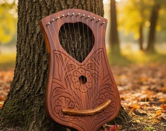 Arpa lira irlandesa con forma de corazón y flor, hecha a mano en palisandro, de 12 cuerdas, instrumento musical antiguo con funda, llave de afinación y cuerdas adicionales.