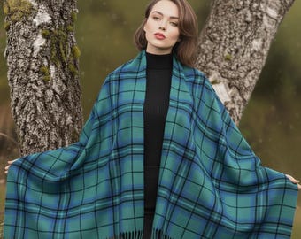 Women's Scottish Tartan Ruana Extra Warm Shawl Handmade Acrylic Wool Blend Cape Wrap Highland Outlander Poncho With Fringes in 50+ Tartans