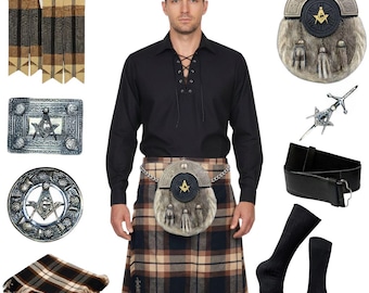 Scottish Highland Kilt Outfit für Herren Vintage 10-teiliges komplettes Set keltischer Clan Erbhochzeitskleid mit Freimaurerzubehör in 50+ Tartans