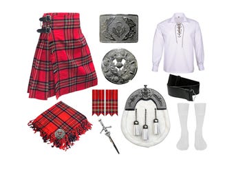 Herren Schottisches Traditionelles Tartan Kilt Outfit Handgefertigtes 9-teiliges Distle Design 5 Yard Antikes Kilt Outfit Erhältlich in 50 + Tartans