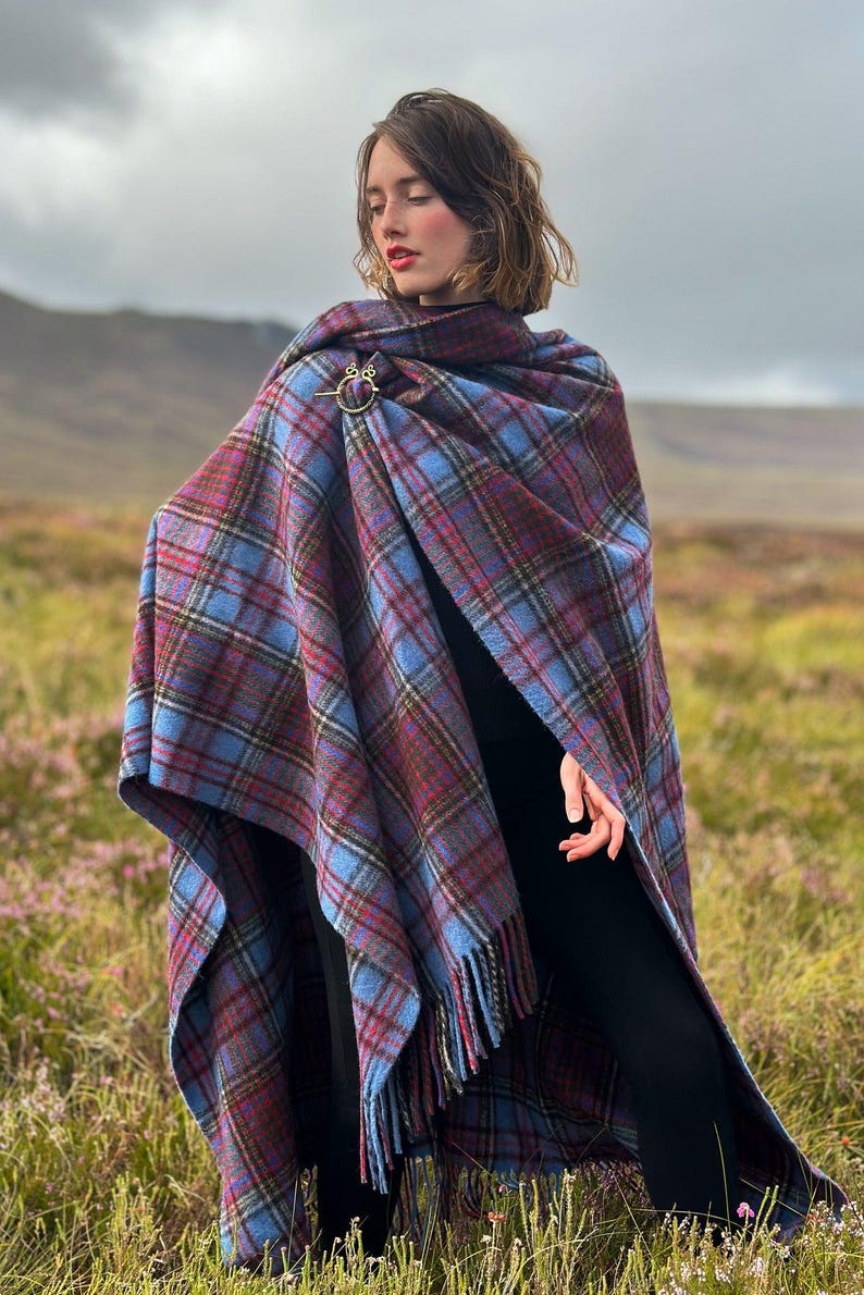 Women’s Scottish Tartan Ruana Handmade Acrylic Wool Blend Cape Shawl ...