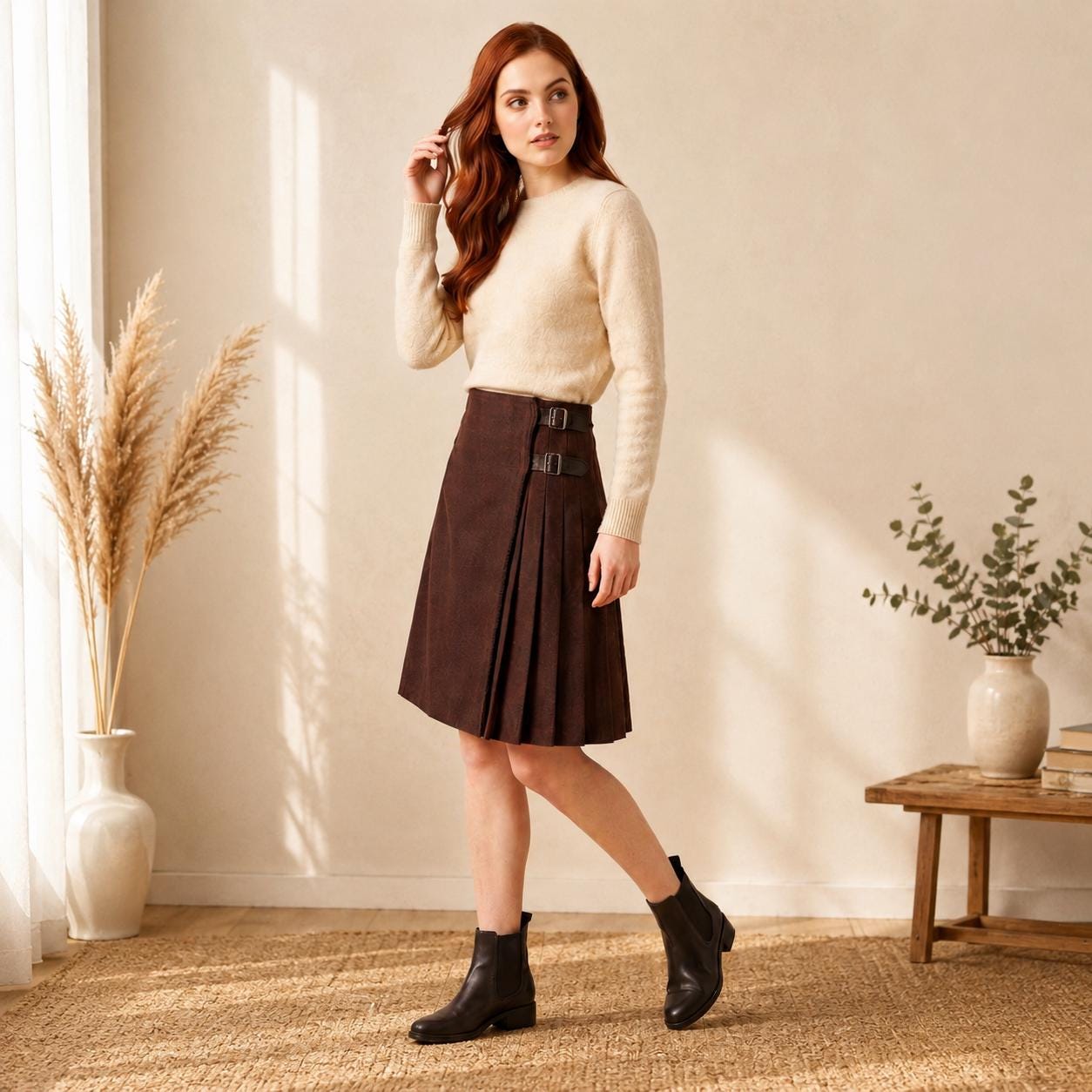 Women's Wool Utility Kilt Handmade Scottish Style Pleated Kilt Skirt Adjustable Buckle Custom Size Available in 24+ Color