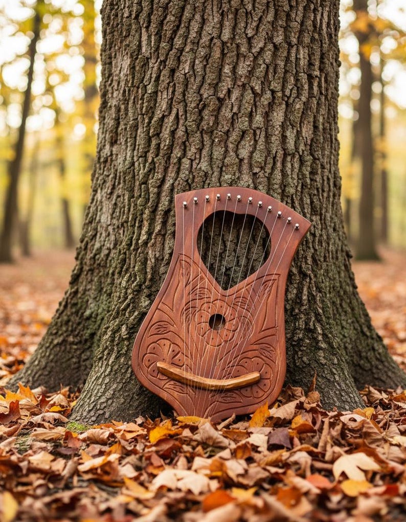 Custom Flute Instruments Leaves Heart Flower Irish Lyre Harp Handmade Rosewood 12 Strings Ancient ...