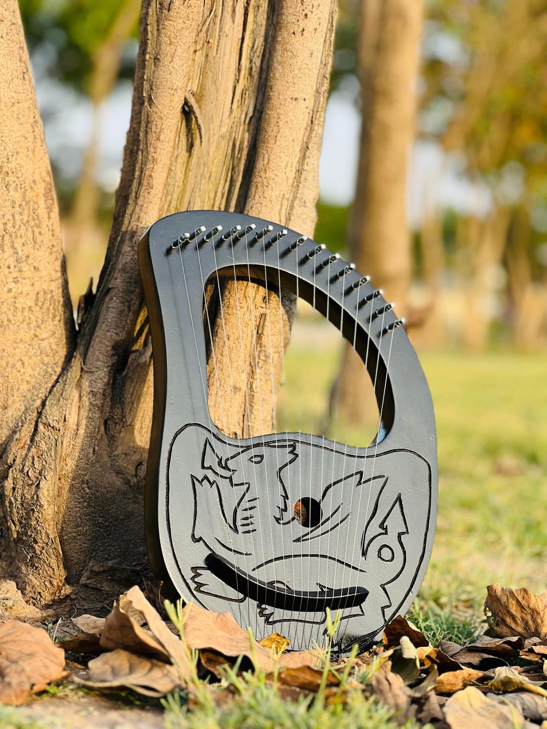 Handmade Black Lyre Harp Mystic Black Dragon Design Lyre 15 Metal ...