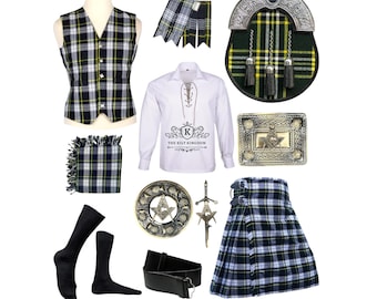 Men’s Scottish Tartan Kilt Outfit 11 Pcs Set Scottish Handmade Wedding Attire With Sporran, Vest & Accessories Available in 50+ Tartans