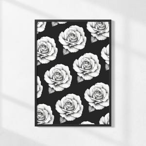 black rose wall art, floral pattern print, gothic flower decor, dark minimalist rose poster, artternity, instant digital download