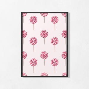 Lollipop pattern wall art - pink candy poster, playful kitchen print, cute dessert decor, pastel sweet treat art, instant download