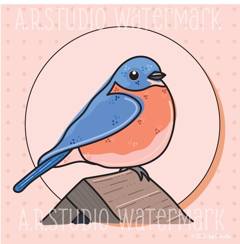 Bluebird Art Print: Abstract Colorful Bird on Peach (digital Download ...
