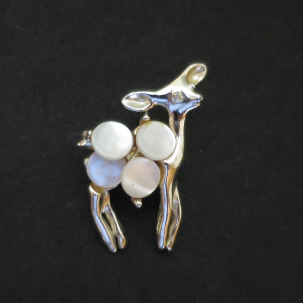 Deer Brooch w/ MOP Body Full Figural Brooch w/ 4 Mother of Pearl Discs Vintage 1950s Animal Pin Deer Fawn Brooch