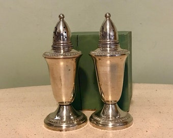 Sterling Silver Shakers Glass Inserts Crown Silver 4.75  inches Vintage 1960s Sterling Tableware