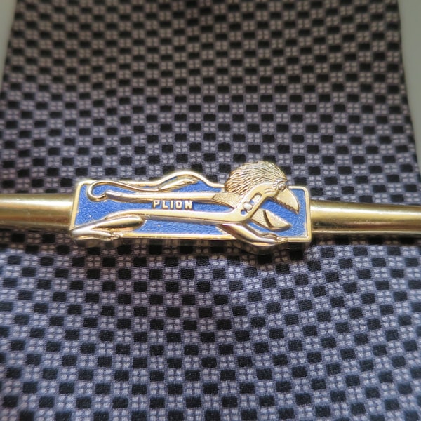 Plion Wrench Tie Clasp Logo Proto Industrial Tools Promo Tie Clip Center Wrench w/ Blue Enamel Gold Finish Vintage 1950's Novelty Jewelry