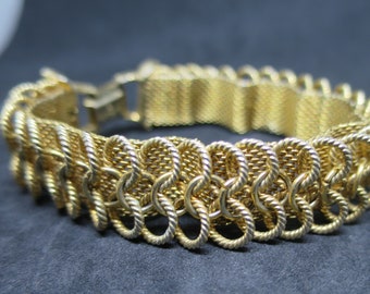 Goldette Woven Mesh Bracelet with Rings, 1970s Vintage