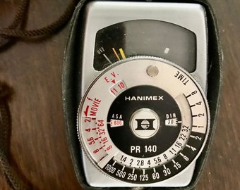 Hanimex PR-140 Exposure Meter w/ Case, Strap + Brochure Vintage 1970s Analog Light Exposure Camera Equipment Add On - untested