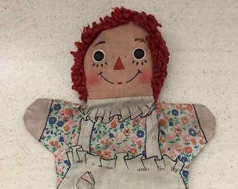 Raggedy Ann Doll Puppet Knickerbocker Toy Company 1960's Vintage Hand Puppet Toy Puppet Pretend Play Floral Dress Apron Doll Puppet 10 inch