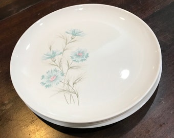 Boutonniere Dinner Plate Taylor Smith Taylor Ever Yours Boutonnierre 10 inch China Plate Vintage 1960's Turquoise Blue Pink Flower Pattern