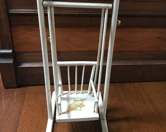 Vintage Doll Chair Swing Painted White w/ Decals Vintage 1950s Dolly Play/Display Wood Furniture for 12 to 18 inch Dolls