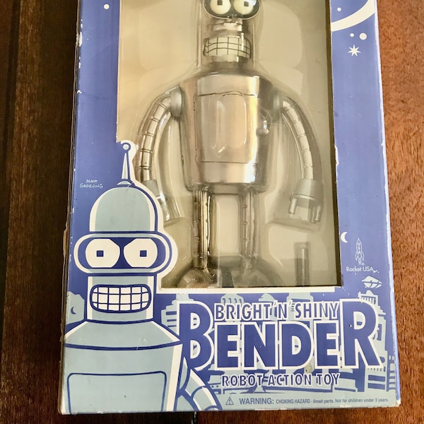 Futurama Bender Wind Up Robot Giocattolo di latta brillante e brillante Figura d'azione da collezione Vintage 2003 Matt Groening Rocket Inc Giocattolo da collezione