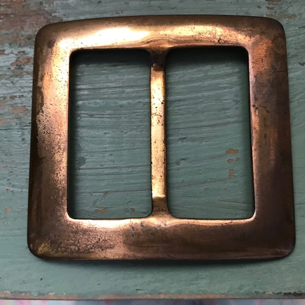 Large Brass Belt Buckle Rectangle w/ Rounded Edges Vintage 1970s Fashion Belt Buckle