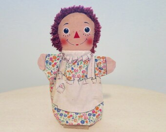 Raggedy Ann Doll Puppet Knickerbocker Toy Company 1960's Vintage Hand Puppet Toy Puppet Pretend Play Floral Dress Apron Doll Puppet 10 inch