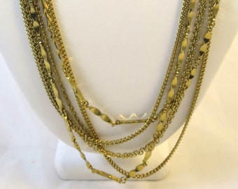 6 Strand Chain Necklace 48 inch Long Opera Length Gold Finish Necklace Boho Flapper Style Accessory MidCentury 1960's Fashion