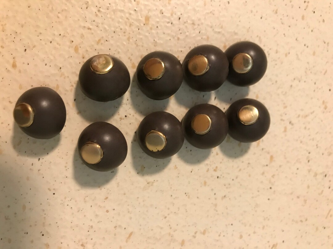 12 Brown Gold Dome Button Set Brown Plastic W/ Brass Disc Top Nine 5/8 ...