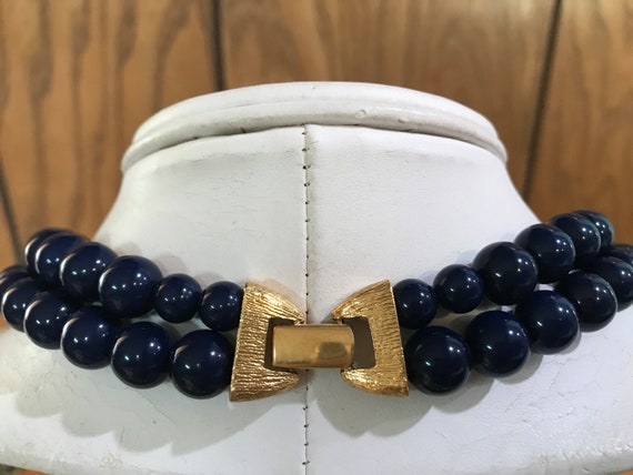 Napier Navy Bead Necklace Double Strand Gold Plat… - image 5