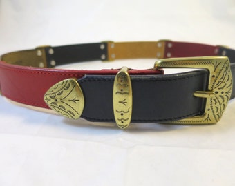 Vintage Red Leather Belt With Snake Metal Buckle - Etsy display picture 1