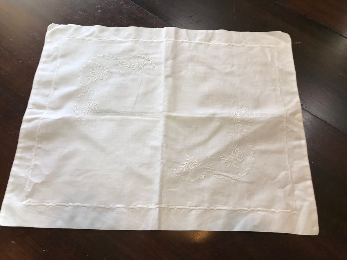 2 White Linen Boudoir Pillow Shams White Embroidery Flange Etsy