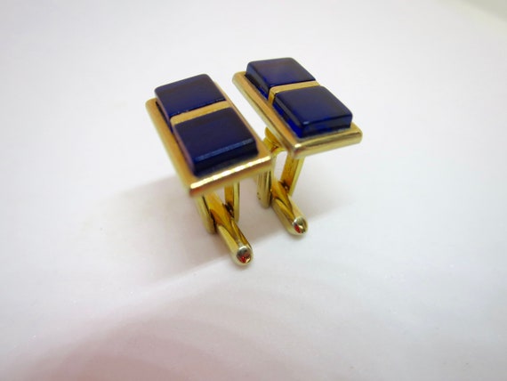 Hickok Cobalt Blue Cuff Links Navy Resin Square S… - image 3