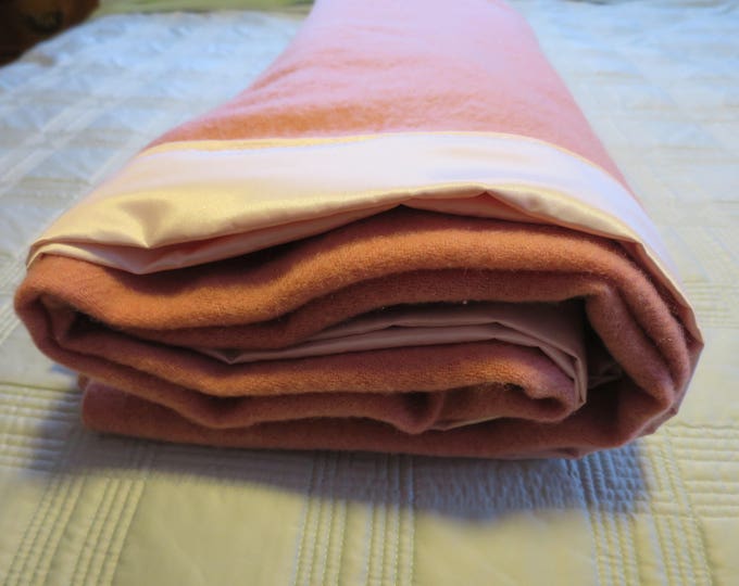 Rose Pink Wool Blanket Full Size 52 X 71 Inches All Wool Woven Blanket